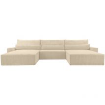 Eckcouch aus Cordstoff Ecksofa U-Form Cord Sofa Couch Polsterecke U-Sofa mit Bettkasten und Schlaffunktion -Wohnlandschaft denver u - Beige (Poso 105)