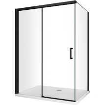 Giorgy - Eckdusche mit feststehender Seitenwand und Fronttür mit sanfter, gedämpfter Schließung h 200 8 mm, matt schwarzem Rahmen Cm 75 (73-75) x 150