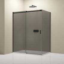 Eckdusche mit Schiebetür Bernstein NT806 FLEX Schwarz matt Nano Graues Glas 130x90 cm 8mm ESG-Sicherheitsglas