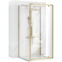 REA Duschkabine 90x90cm Pendeltür Transparent 6mm Easy Clean gebürstetes Gold – Höhe 195cm – Garantie 24 Monate