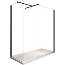 Eckdusche 'Walk-in' h 200, 8 mm klare Glaspaneele, mattschwarzer Rahmen 75X110 reversibel