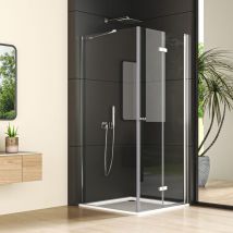 Eckeinstieg Duschkabine 100x80x185cm Falttür Mit Seitenwand Duschabtrennung Dusche Mit Festem Seitenteil Faltbar Duschkabine Aus 6mm Esg 