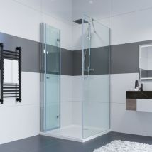 Duschkabine Eckeinstieg Falttür mit Seitenwand Duschabtrennung Pendeltür aus 6mm Sicherheitsglas Glas für Badezimmer Falttür 100cm + Seitenwand 80cm