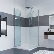 Duschkabine Eckeinstieg Falttür mit Seitenwand Duschabtrennung Pendeltür aus 6mm Sicherheitsglas Glas für Badezimmer Falttür 100cm + Seitenwand 80cm