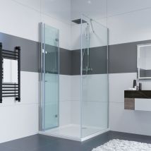 Duschkabine Eckeinstieg Falttür mit Seitenwand Duschabtrennung Pendeltür aus 6mm Sicherheitsglas Glas für Badezimmer Falttür 90cm + Seitenwand 80cm x