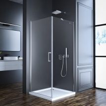 Eckeinstieg Duschkabine Schwingtür 90x80cm Duschabtrennung mit Seitenwand, Glas Pendeltür Duschkabine mit festem Seitenteil Duschwand mit 5mm Nano