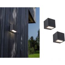 Eckige led Außenwandlleuchten 2er set Up and Down aus alu Anthrazit 8,8cm breit