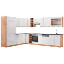 Vicco - Eckküche Fame-Line, Weiß Hochglanz/Goldkraft Eiche, 347 x 257 cm , ap Anthrazit