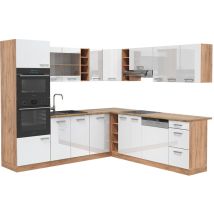 Vicco - Eckküche R-line, Weiß Hochglanz/goldkraft Eiche, 237 X 247 Cm , Ap Eiche