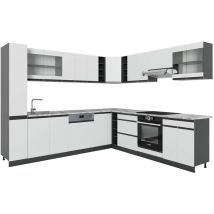 Vicco - Eckküche R-Line, Weiß/Anthrazit, 257 x 277 cm J-Shape, ap Marmor
