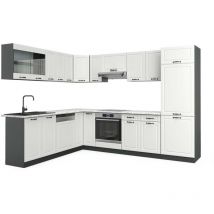 Vicco - Eckküche R-Line, Weiß Landhaus/Anthrazit, 227 x 287 cm , ap Marmor