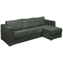 Vente-unique - Eckschlafsofa mit Matratze - Ecke wechselbar - Cord - Grün - Liegefläche mit Lattenrost mit breiten Latten 160 cm - Matratze 22 cm