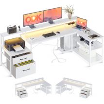 Eckschreibtisch Weiß 189.3x100cm Led Gaming Offigo