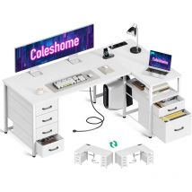 Eckschreibtisch L-form Coleshome 140x80cm Weiß Usb Steckdose Umkehrbar