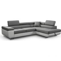 Ecksofa Aller, Hellgrau und Weiß Eco, Eckcouch mit Bettkasten und Schlaffunktion, L-Form Couch, Schlafsofa, Ottoman Rechte.