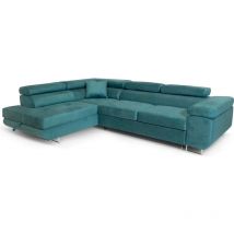 Ecksofa Aller L-form mit Schlaffunktion und Bettkasten in Türkis (Jasmine 85), Links Ottomane