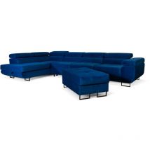 Sofiland - Ecksofa Aller Lang xl, Eckcouch mit Schlaffunktion und Bettkasten in Blau, Ecksofa mit Hocker, Ottomane links.