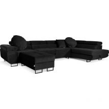 Ecksofa Aller Lang Xl, Eckcouch Mit Schlaffunktion Und Bettkasten In Schwarz, Ecksofa Mit Hocker, Ottomane Rechte.