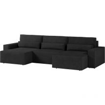E-meubles - Ecksofa aus Cord-Velours, Sofa für Wohnzimmer, wandelbares Sofa mit Stauraum, U-förmiges Sofa mit Schlaffunktion – denver mini u (Schwarz