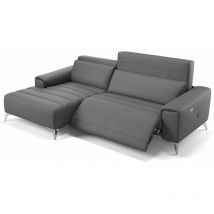 Leder Ecksofa Mini bella Links Grau m: 266 Breite x 100 Tiefe Füße: Matt-Schwarz - Grau - Sofanella