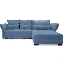 Ecksofa comforte deluxe L-form mit Schlaffunktion und Bettkasten in Stoff Rosario Blau, Seite Universal, B250 x T187 x H95 cm
