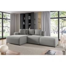 Fun Moebel - Ecksofa Designersofa megan xs inkl. Hocker Stoff Salvador Hellgrau Ottomane Links