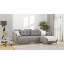 S-style Möbel - Elmo - Ecksofa mit Schlaffunktion und Bettkasten in scandinavischem Design mit Holzfüßen aus Grau Luxusmicrofaser