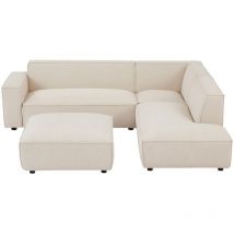 Großes Ecksofa & Hocker - Ecke rechts - Cord - Beige - borore