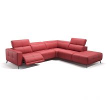 Sofanella - Leder Ecksofa marbella Rechts Rot 304 x 111 x 81 cm Füße: Schwarz - Rot