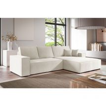 Fun Moebel - Ecksofa Schlafsofa corunia Stoff Aragon Weiß Ottomane Rechts