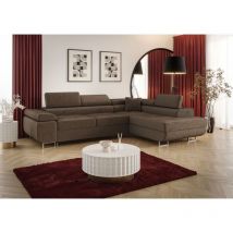 Fun Moebel - Ecksofa Schlafsofa Sofa monaro Stoff Monolith Braun Ottomane Rechts