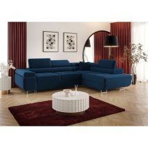 Ecksofa Schlafsofa Sofa Monaro Stoff Poso Blau Ottomane Rechts