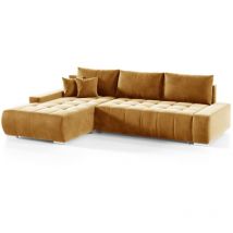 Ecksofa Sofa mit Schlaffunktion vogar Stoff Monolith Honiggelb Ottomane Links
