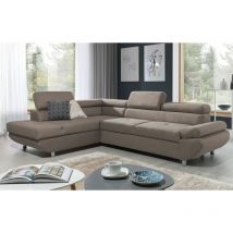 Ecksofa Sofa PANOS Stoff Esito Dunkelbeige mit Schlaffunktion Ottomane Links