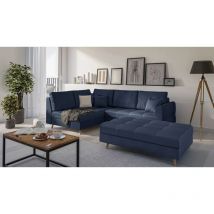 Ecksofa und Fußhocker Matthias aus Blau Luxusmicrofaser