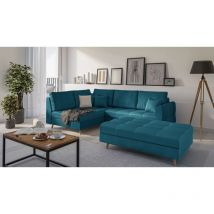 S-style Möbel - Ecksofa und Fußhocker Matthias aus Blau Luxusmicrofaser