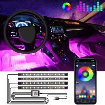 Clairage intérieur de voiture, accessoires led, contrôle app, éclairage de tableau de bord rvb à couleur changeante avec chargeur de voiture 12 v 2