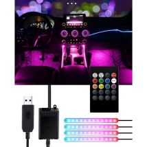 Clairage Intérieur de Voiture, Lampe led Accessoire Voiture, 4 Bandes de 48 led, 8 Couleurs, Contrôle de Son Et Télécommande, Barre usb pour Chargeur