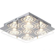 Plafonnier Crystal lamp, lampe de salon, 4 flammes, aspect cristal, métal verre chrome clair satiné, 4x led 5W 1400Lm 3000K, HxLxP 8x33x33 cm