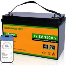 Batterie Lithium 12V 150AH Bluetooth avec Protection de bms LiFePO4 Batterie, 3000+ Cycles, Remplace La Batterie Lithium 100Ah pour Camping Car