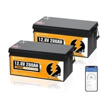 2-Pack 12V 280Ah LiFePO4 Lithium Battery with Low-Temp Protection and 250A bms Protection for solar systems, boats, solar panel kits and motor homes