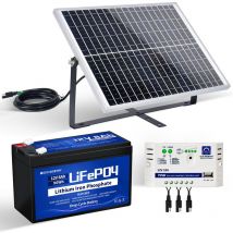 Kit de Panneau Solaire 25W 12V Mono Panneau Solaire pv 25W avec contrôleur 10A et batterie au lithium 8Ah 12V pour Voiture rv Accueil Batterie Charge