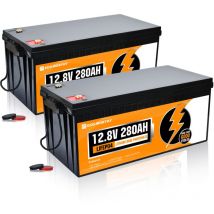 Eco-worthy - Bateria Litio 12V 280Ah x 2 Bateria LiFePO4 Energía de Emergencia con más de 6000+ de Ciclo Profundo y Protección bms, para Kit de Placa