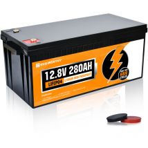 Batteria al litio 12V 280Ah LiFePO4 Lithium Battery ricaricabile con oltre 6000 cicli profondi e protezione bms per sistema solare, camper, casa, kit