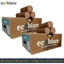 Ecoblaze - Hardwood Briquettes 20Pcs (13.9Kg 2x Box) for Wood Burners & Pizza Oven