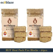 Ecoblaze - ruf Heat Pk 24 Briquettes 2x10kg Bag for Wood Burner, Pizza Oven & bbq