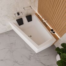Ecolam Badewanne Eckbadewanne Sfera Maxi 180x130 Cm Links + Schürze 2x Schwarze Kissen Duowanne Große Wanne Für Zwei Personen Acrylwanne Komplettset 