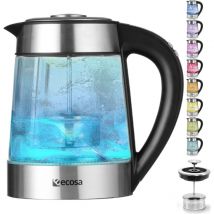 Ecosa - Glas Wasserkocher mit Temperatureinstellung 40°C - 100°C Hochwertiges Edelstahl Mit integriertem Teesieb 2 Stunden Warmhaltefunktion