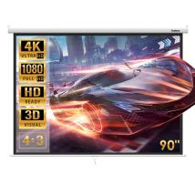Todeco - cran de Projection 90 Pouces, Manuel Enroulable, Fixation Mur ou Plafond, pour Home Cinéma et Entreprise, 137 x 183 cm, Formats 4:3, hd 4K 3D