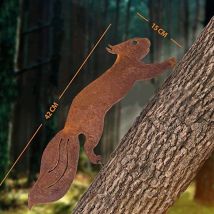 Cureuil pour Arbre - Décoration de Jardin en métal - 42 cm - Patine Rouille Naturelle